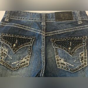 Rock And Roll Cowgirl Size 26 x 32 Blue Jeans unique embellishments straight leg